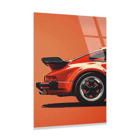 Kırmızı Porsche 911 Minimalist İllüstrasyon Cam Tablo 35x50 cm