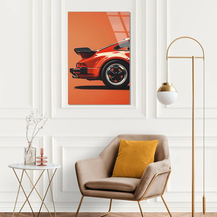 Kırmızı Porsche 911 Minimalist İllüstrasyon Cam Tablo 35x50 cm