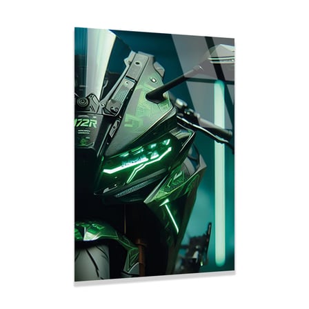 Yeşil Kawasaki Ninja Neon Cam Tablo 50x70 cm