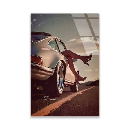 Klasik Porsche 911 Gün Batımı Cam Tablo 35x50 cm