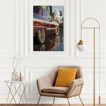 Kırmızı Lowrider Klasik Araba Cam Tablo 35x50 cm