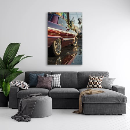 Kırmızı Lowrider Klasik Araba Cam Tablo 35x50 cm