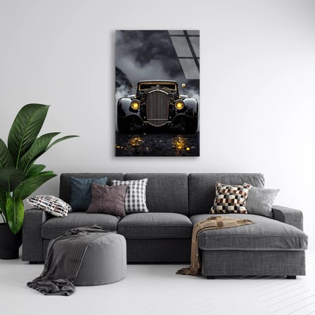 Siyah Hot Rod Vintage Cam Tablo 80x125 cm