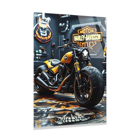 Sarı Harley Davidson Chopper Cam Tablo 35x50 cm