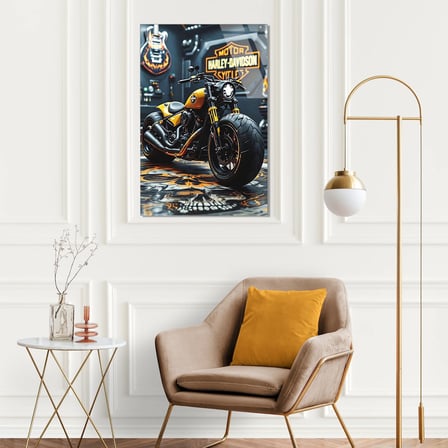 Sarı Harley Davidson Chopper Cam Tablo 35x50 cm