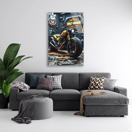 Sarı Harley Davidson Chopper Cam Tablo 35x50 cm