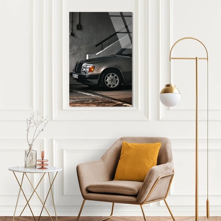 Klasik Mercedes W124 Siyah Beyaz Cam Tablo 35x50 cm