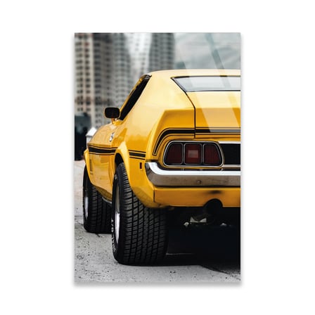 Sarı Muscle Car Arka Görünüm Cam Tablo 35x50 cm