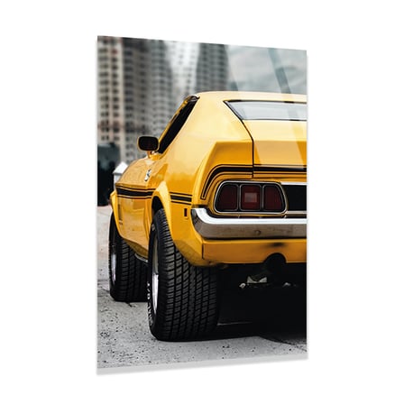 Sarı Muscle Car Arka Görünüm Cam Tablo 35x50 cm