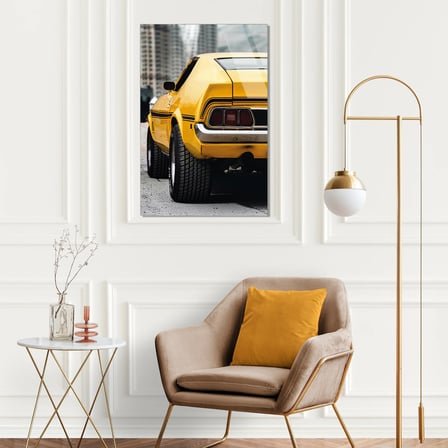 Sarı Muscle Car Arka Görünüm Cam Tablo 35x50 cm