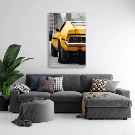 Sarı Muscle Car Arka Görünüm Cam Tablo 35x50 cm
