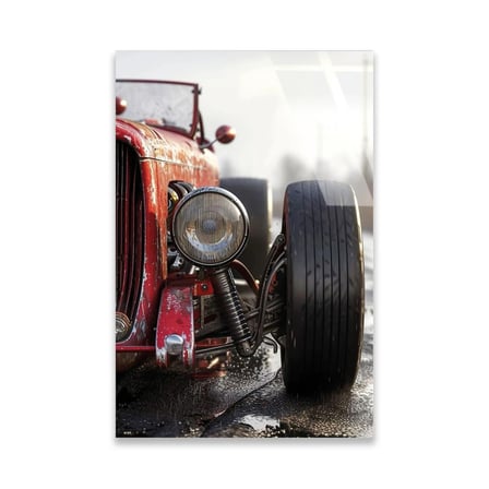 Kırmızı Hot Rod Detay Cam Tablo 80x125 cm