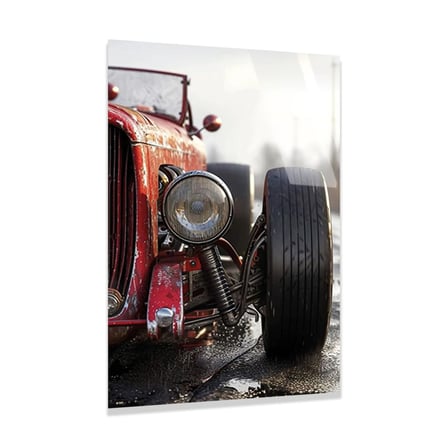 Kırmızı Hot Rod Detay Cam Tablo 80x125 cm