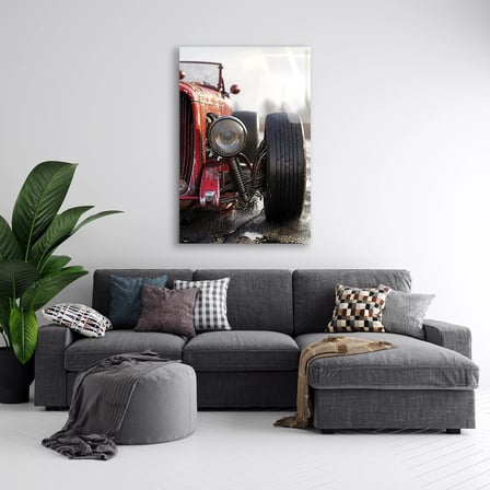 Kırmızı Hot Rod Detay Cam Tablo 80x125 cm