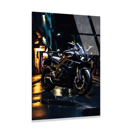 Siyah Spor Motosiklet Islak Zemin Cam Tablo 35x50 cm
