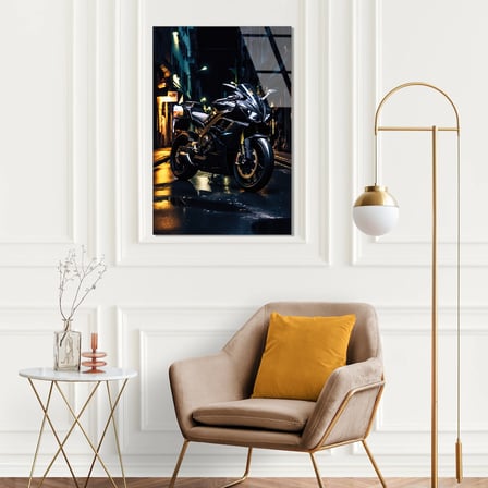 Siyah Spor Motosiklet Islak Zemin Cam Tablo 35x50 cm