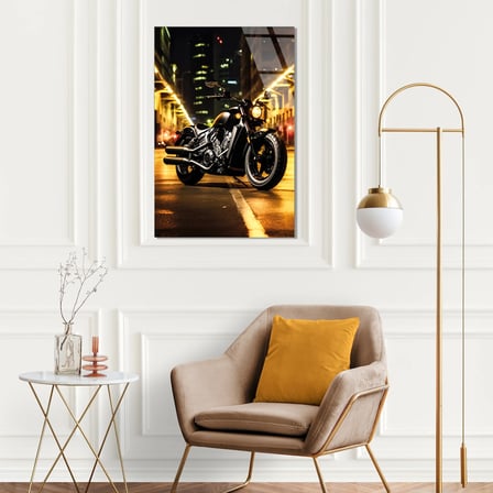 Cruiser Motosiklet Şehir Işıkları Cam Tablo 35x50 cm