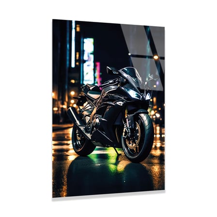 Spor Motosiklet Neon Şehir Cam Tablo 35x50 cm