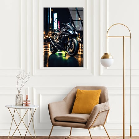 Spor Motosiklet Neon Şehir Cam Tablo 35x50 cm