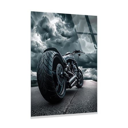 Motosiklet Fırtınalı Gökyüzü Cam Tablo 80x125 cm