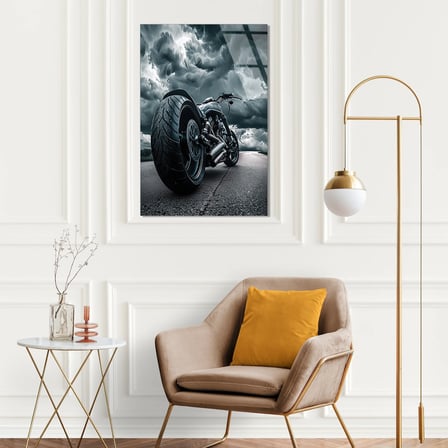 Motosiklet Fırtınalı Gökyüzü Cam Tablo 80x125 cm