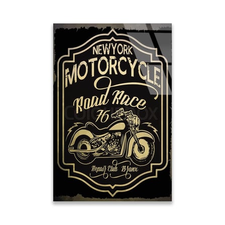 New York Motorcycle Vintage Poster Cam Tablo 35x50 cm