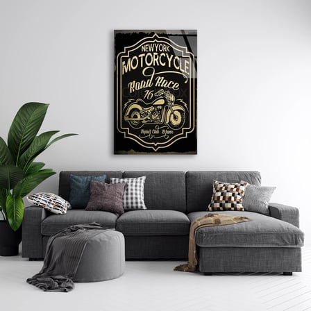 New York Motorcycle Vintage Poster Cam Tablo 35x50 cm