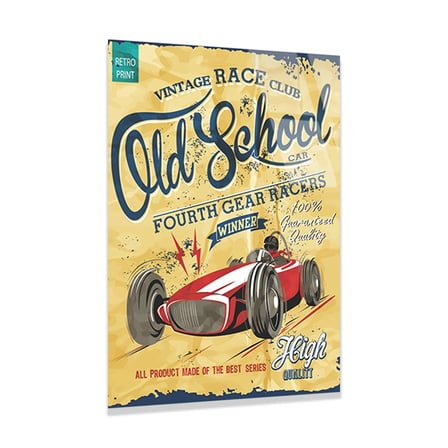 Old School Vintage Yarış Arabası Posteri Cam Tablo 35x50 cm