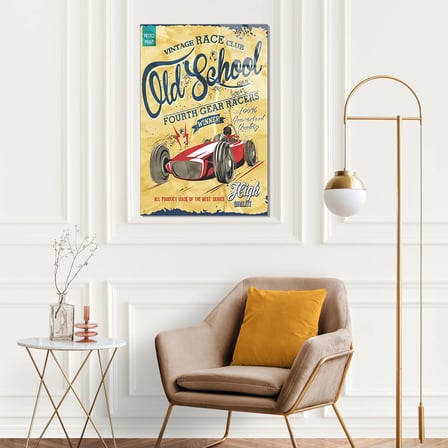 Old School Vintage Yarış Arabası Posteri Cam Tablo 35x50 cm