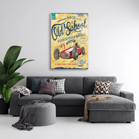 Old School Vintage Yarış Arabası Posteri Cam Tablo 35x50 cm