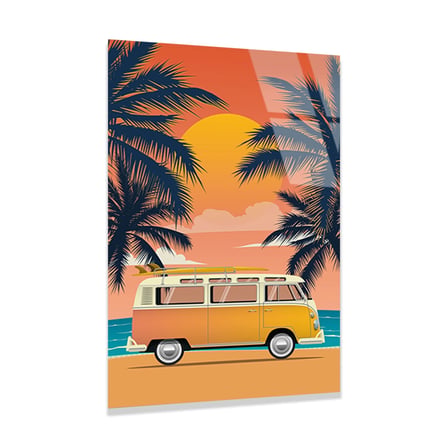 VW Minibüs California Gün Batımı Cam Tablo 35x50 cm