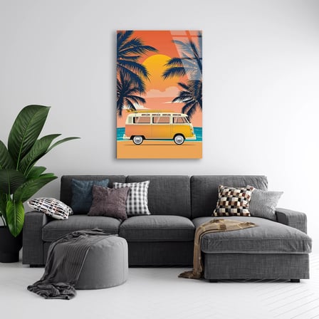 VW Minibüs California Gün Batımı Cam Tablo 35x50 cm