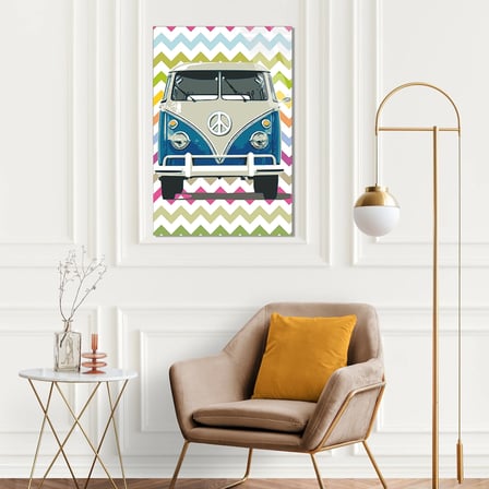 VW Minibüs Barış Retro Cam Tablo 35x50 cm