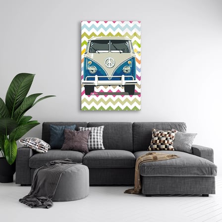 VW Minibüs Barış Retro Cam Tablo 35x50 cm