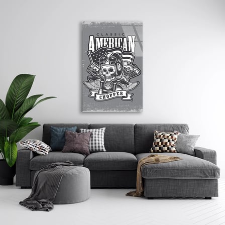 Classic American Chopper Kurukafa Cam Tablo 35x50 cm