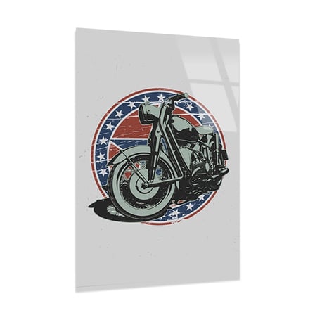 Motosiklet Amerikan Bayrak Arması Cam Tablo 35x50 cm