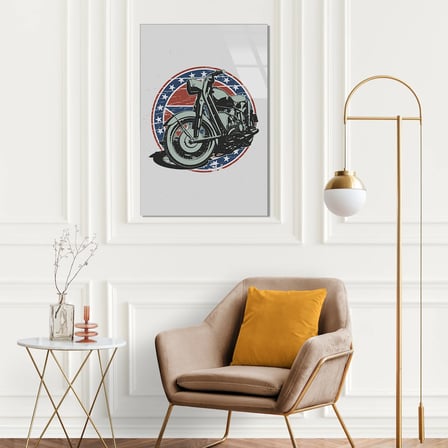 Motosiklet Amerikan Bayrak Arması Cam Tablo 35x50 cm