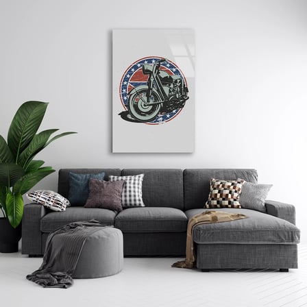 Motosiklet Amerikan Bayrak Arması Cam Tablo 35x50 cm
