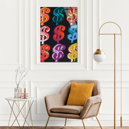 Renkli Dolar İşaretleri Pop Art Cam Tablo 35x50 cm