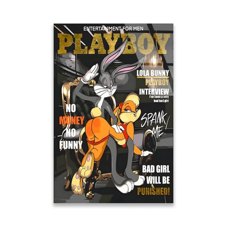 Tavşan Playboy Kapak Pop Art Cam Tablo 35x50 cm