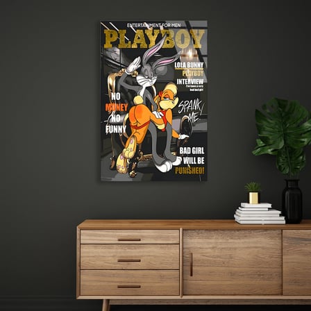Tavşan Playboy Kapak Pop Art Cam Tablo 35x50 cm