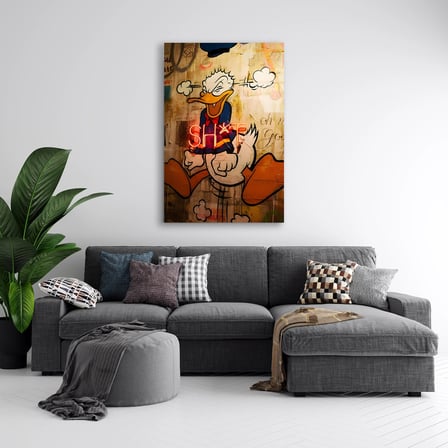 Öfkeli Ördek Sokak Sanatı Grafiti Cam Tablo 35x50 cm