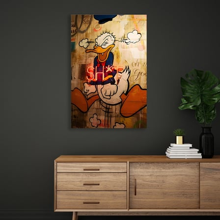 Öfkeli Ördek Sokak Sanatı Grafiti Cam Tablo 35x50 cm