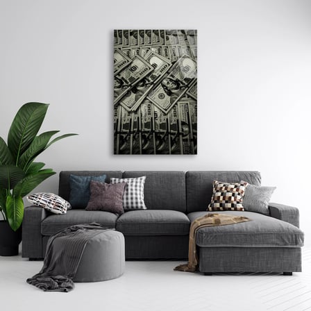 100 Dolar Banknotları Siyah Beyaz Cam Tablo 35x50 cm