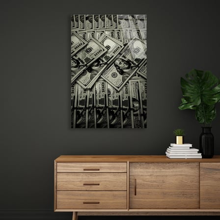 100 Dolar Banknotları Siyah Beyaz Cam Tablo 35x50 cm