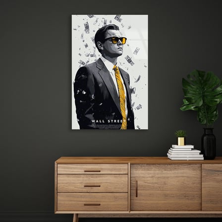 Wall Street Borsacı Para Yağmuru Cam Tablo 35x50 cm