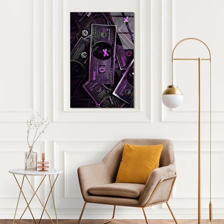 Neon Mor Dolar Destesi Cam Tablo 35x50 cm