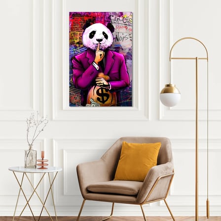 Pembe Takım Panda Para Çantası Pop Art Cam Tablo 35x50 cm