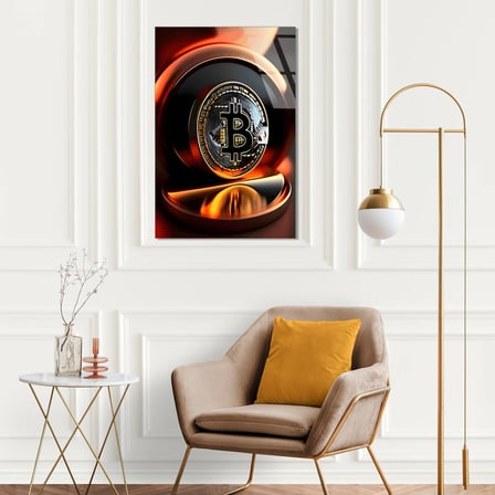 Bitcoin Altın Coin 3D Cam Tablo 35x50 cm