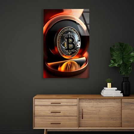 Bitcoin Altın Coin 3D Cam Tablo 35x50 cm